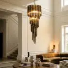 86 quadriedri prism Murano chandelier hanging in a hotel lobby
