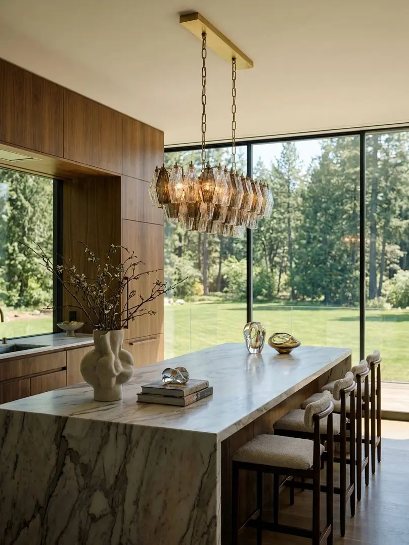 84 poliedri Murano chandelier hanging in a kitchen.