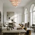 163 pink/transparent Murano palmette glasses chandelier hanging in a bar