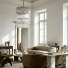 112 Murano glass prism chandelier hanging in a livingroom
