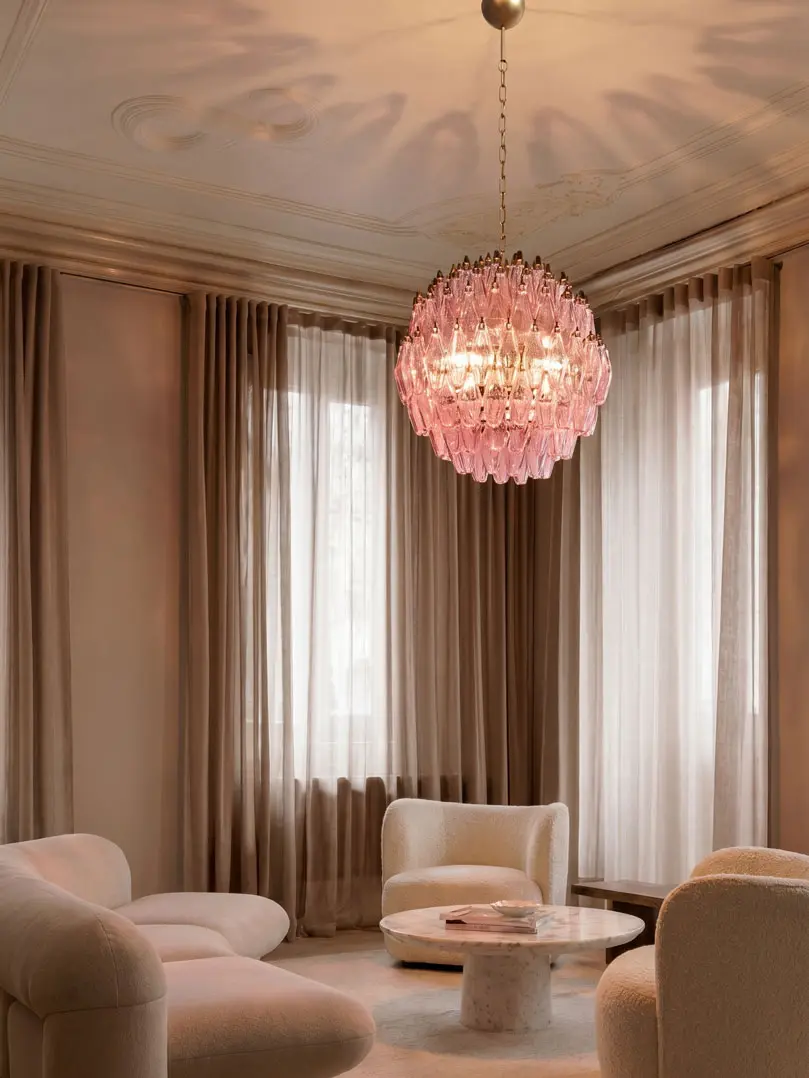 Murano lysekrone  Poliedri  140 glas  Rosa