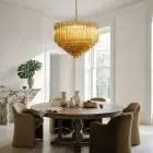 265 amber Murano glass prism chandelier hanging in a diningroom
