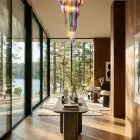 86 multi prism spiral Murano chandelier hanging in a hall