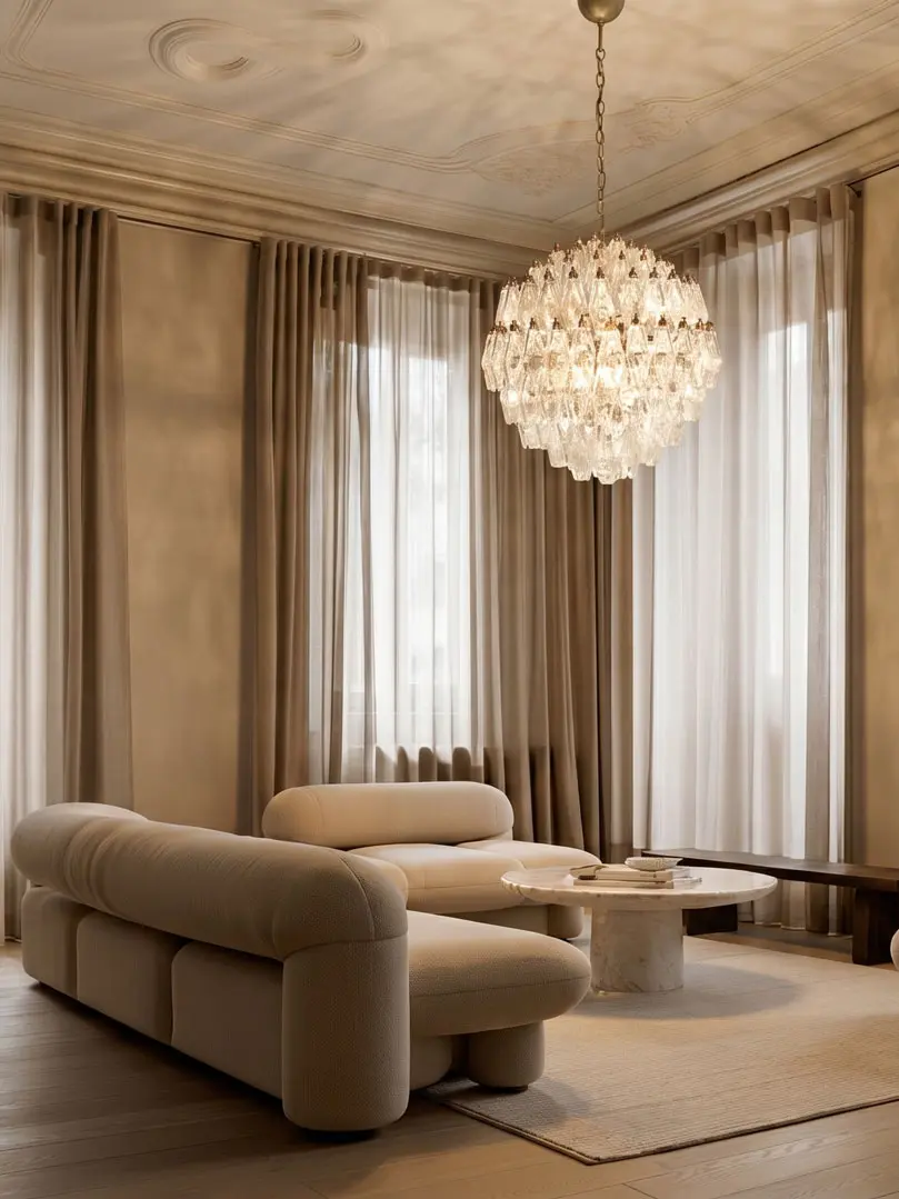 140 transparent poliedri Murano chandelier