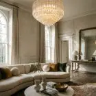 265 transparent prism Murano chandelier hanging in a livingroom