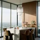 54 transparent spiral chandelier hanging in a kitchen