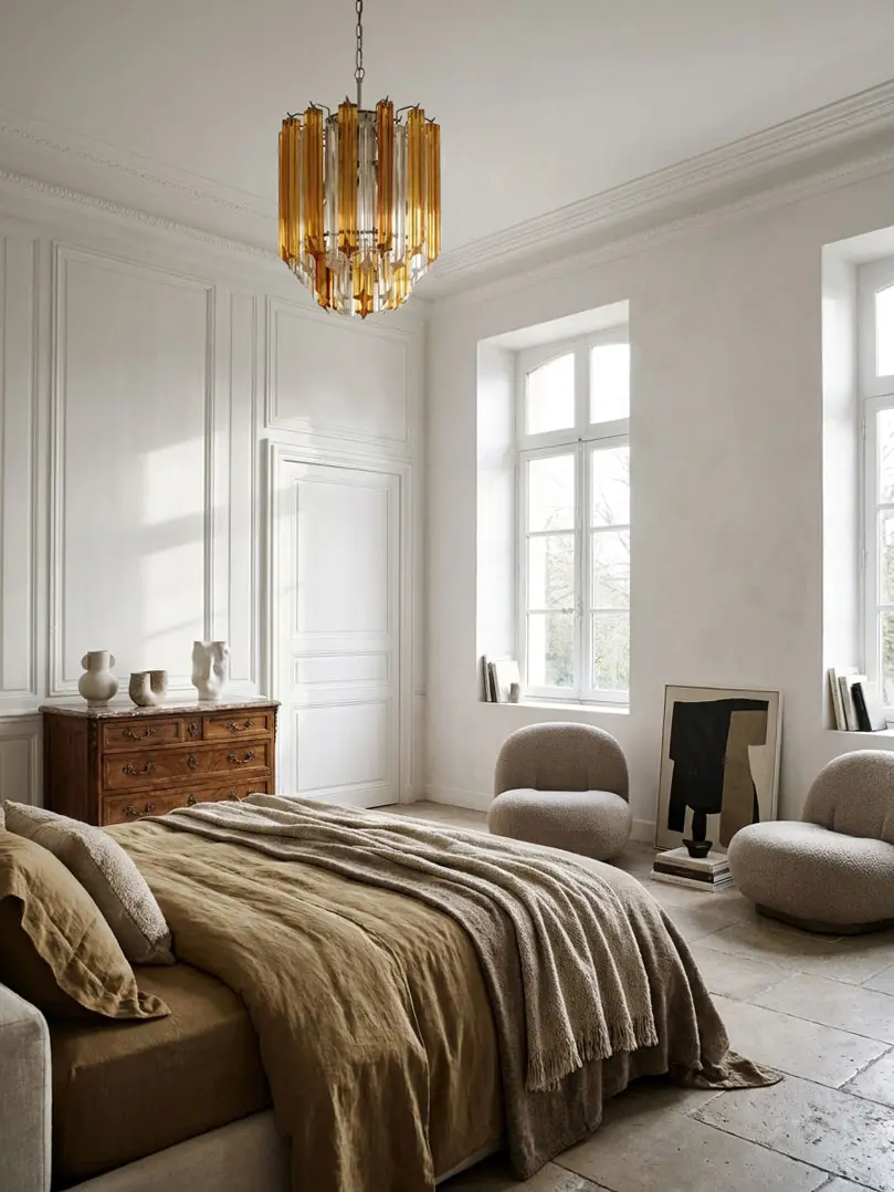 47 prism chandelier hanging in a bedroom