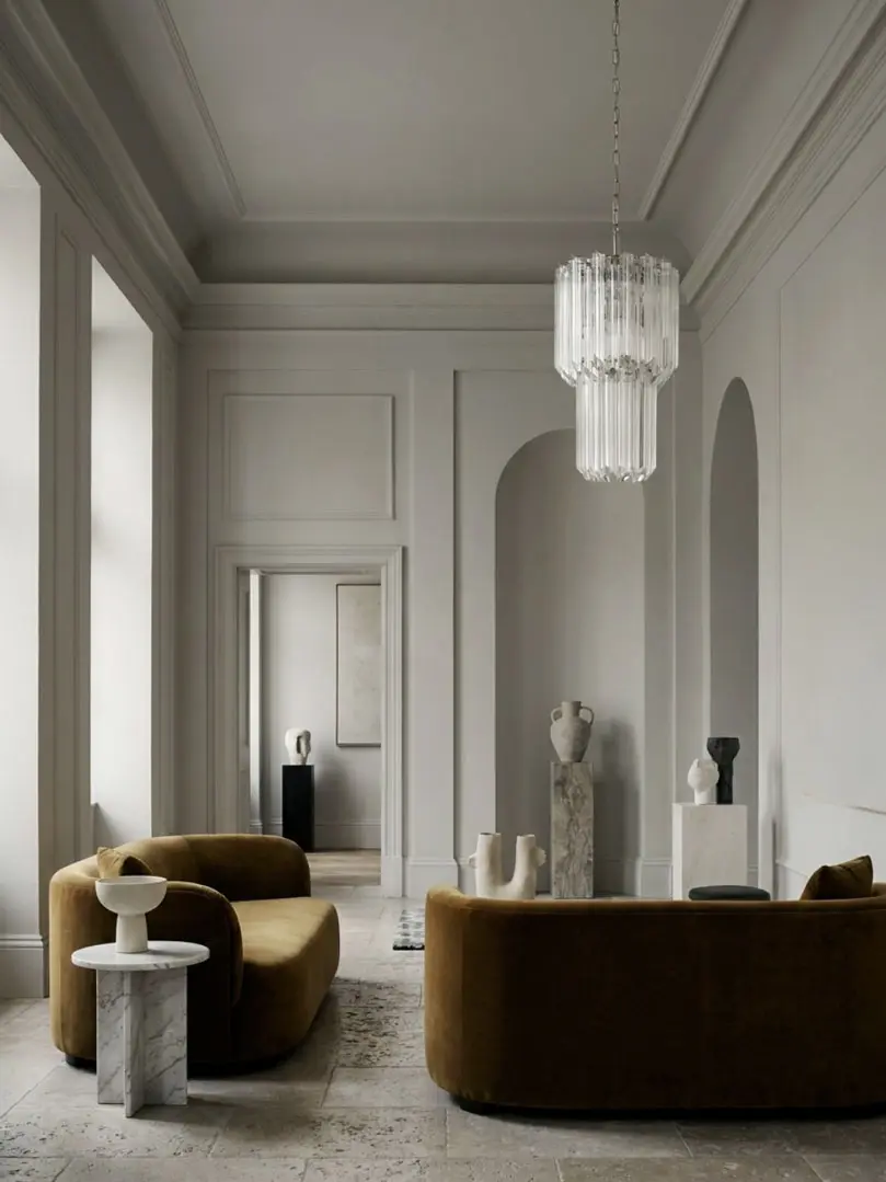 46 transparent prism Murano chandelier hanging in living room