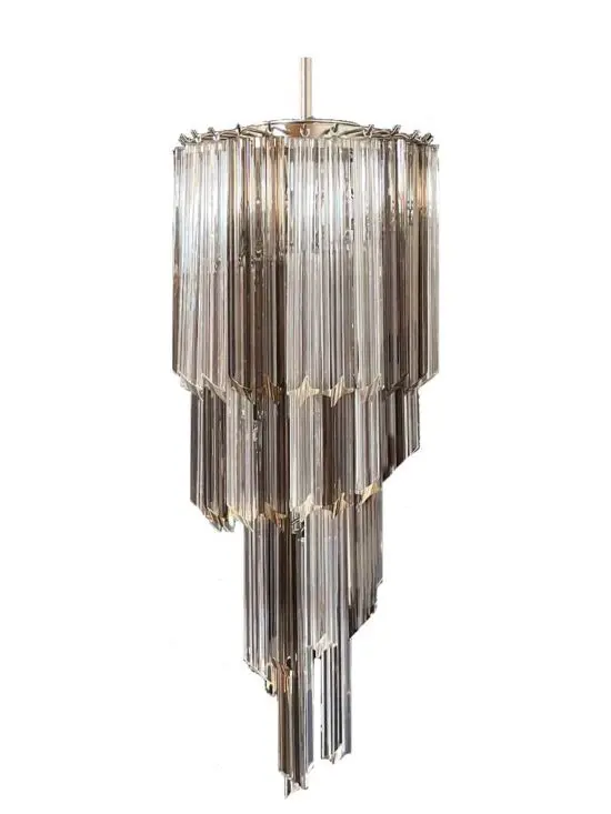 Murano lysekrone – Spiral – 54 prismer – Røgfarvet/Klar