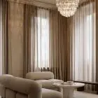 111 transparent Murano poliedri chandelier hanging in livingroom