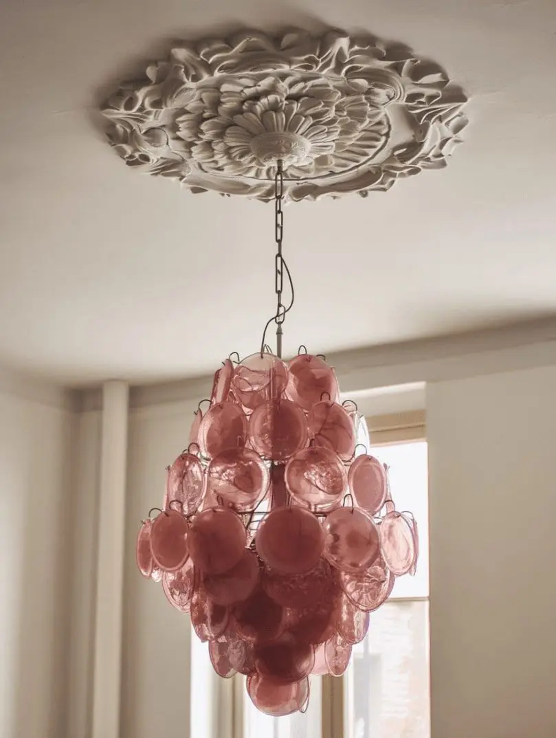 Murano lysekrone 87 Disks Pink alabaster