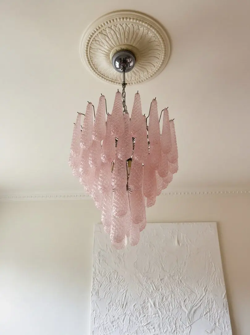 Murano Lysekrone – Kogle – 52 glasblade – Rosa
