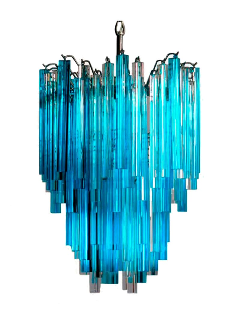 Billede af Murano lysekrone - Triedri- 92 prismer - Blå/Klar Krom patineret