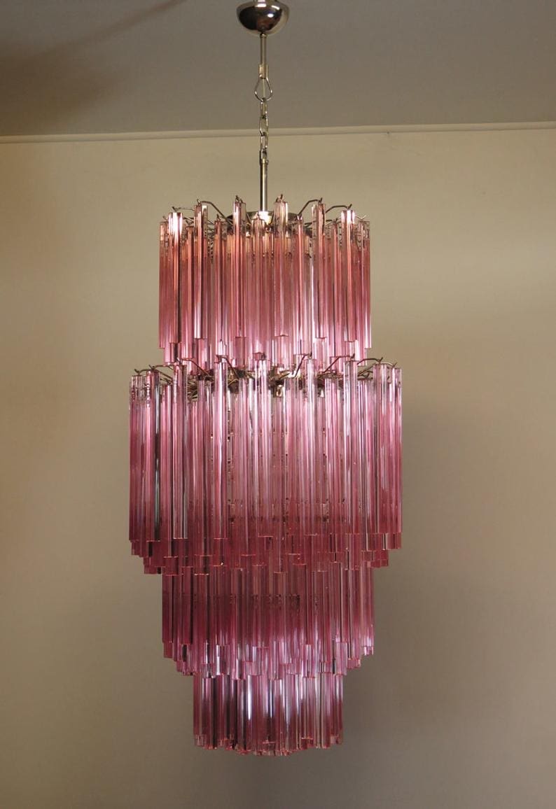 rose murano lampe lysekrone med smukke prismer