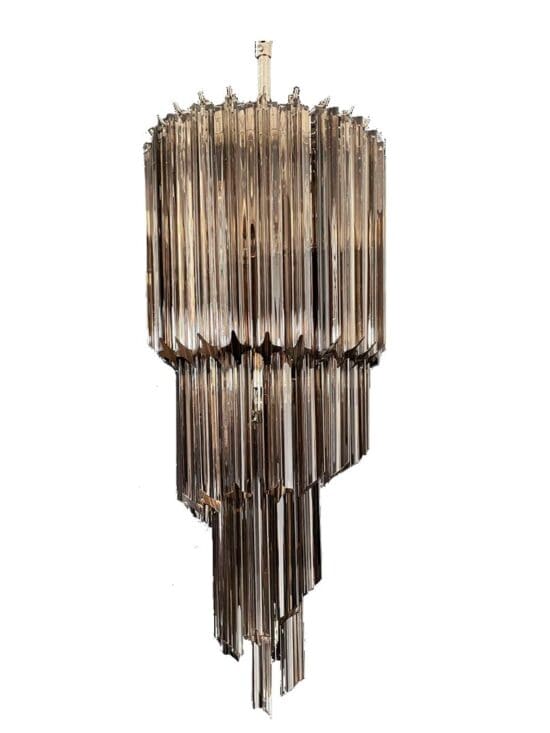 Murano lysekrone – Spiral – 54 prismer – Mørk Røgfarvet