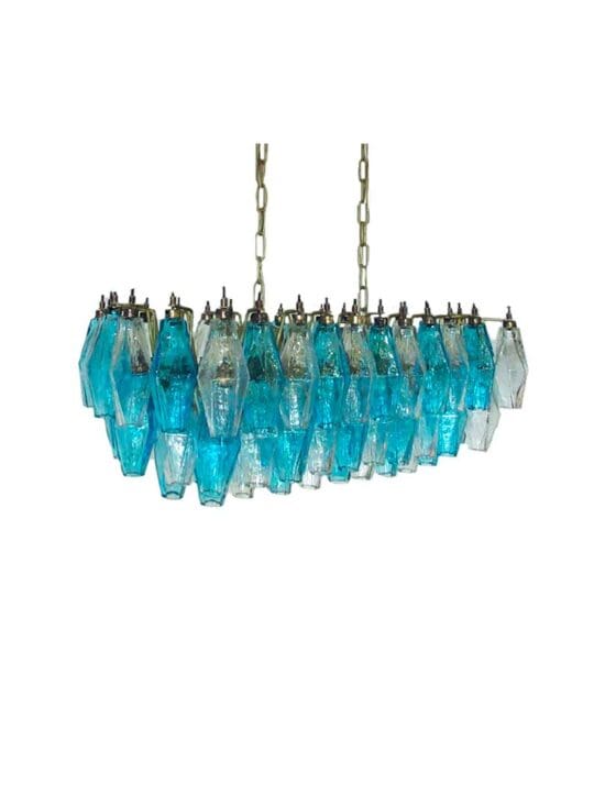 Murano Lysekrone – Poliedri – 84 glas – Blå/Klar
