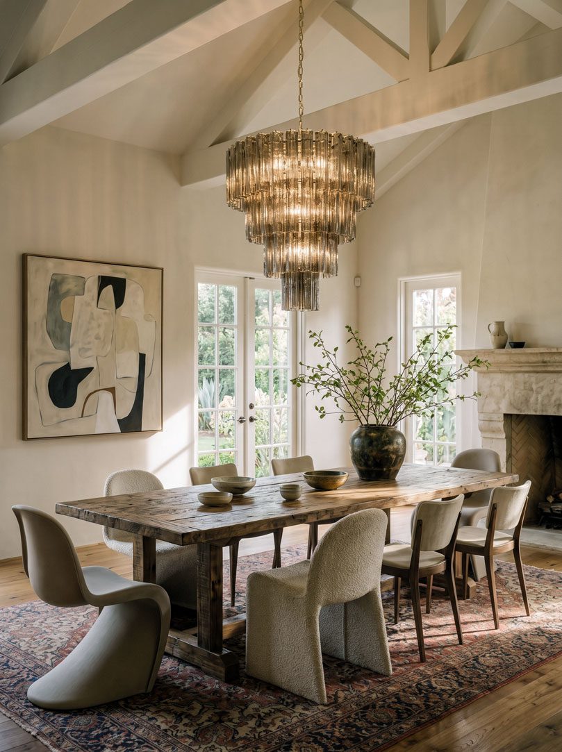 78 tubes Murano chandelier hanging in diningroom