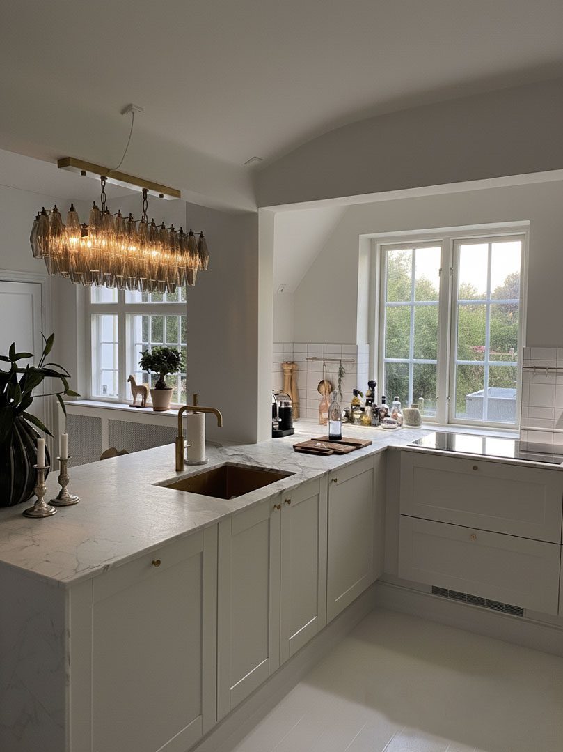 Murano Lysekrone - Poliedri - 84 glas - Røgfarvet Mat guld patineret