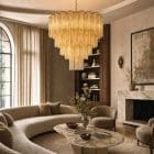 80 clear amber murano tube chandelier in livingroom