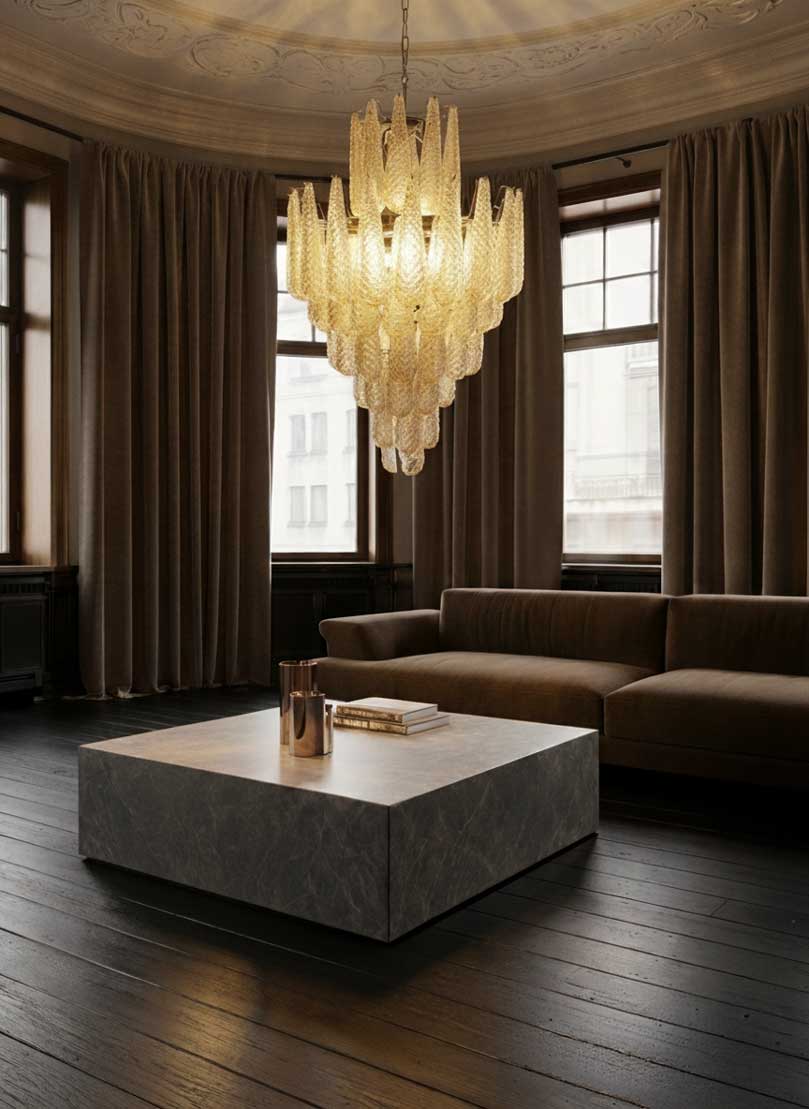 Murano Lysekrone - Kogle - 85 glasblade - Rav Krom blank