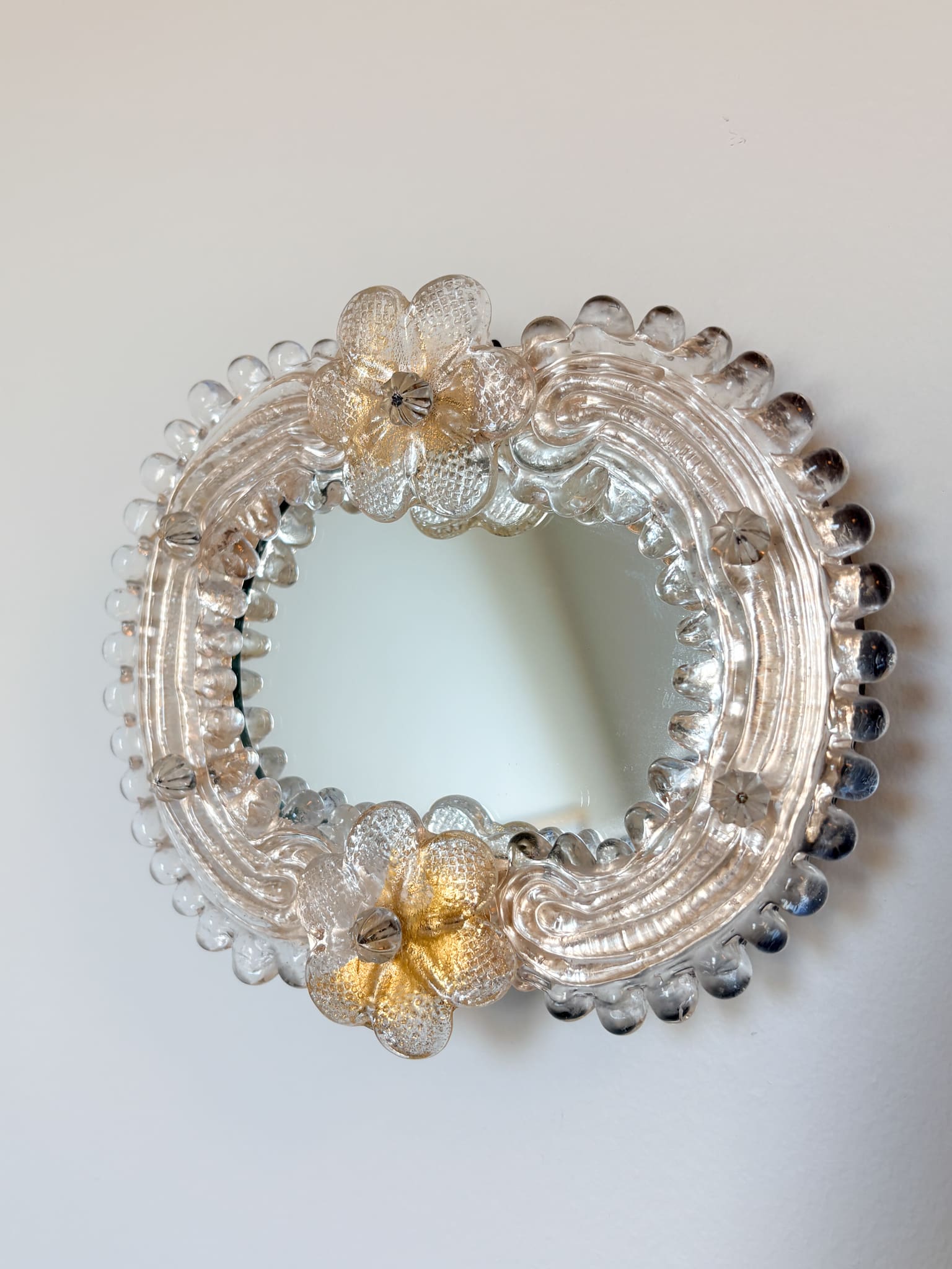 Vintage Venetiansk Murano-spejl  -  Petali  -  Transparent/Gul